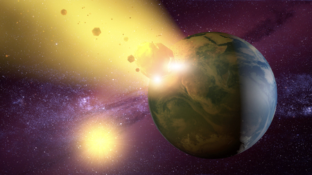 3d rendering. Meteorite crashing against planet earthの写真素材