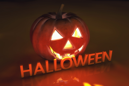 3d rendering. Illuminated halloween pumpkinの写真素材