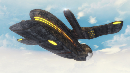 3d rendering. Futuristic unidentified flying objectの写真素材