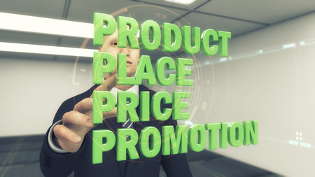 3d rendering. 3d businessman and marketing concepts on a futuristic backgroundの写真素材