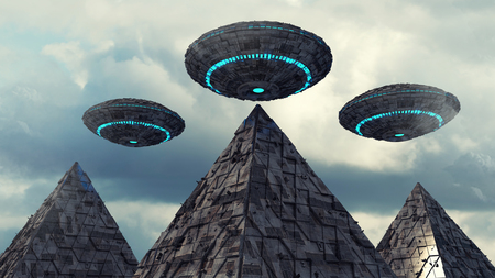 3d rendering. Futuristic unidentified flying objectの写真素材