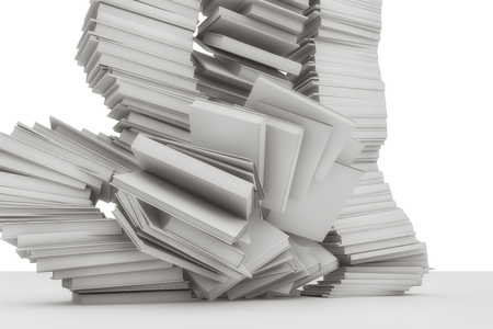 3d render. Many stacked books fallingの写真素材