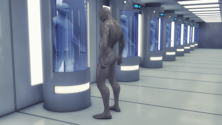 3d rendering. Humanoid and futuristic roomの写真素材