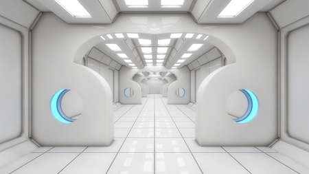 3d rendering. Modern and futuristic spaceship corridorの写真素材