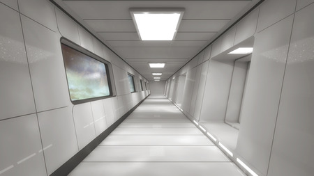 3d rendering. Modern and futuristic spaceship corridorの写真素材