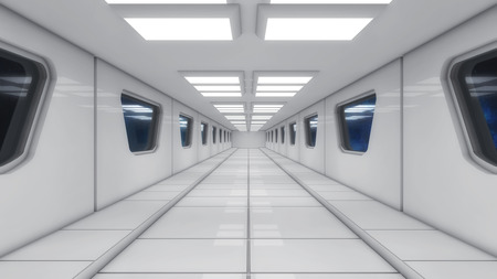 3d rendering. Modern and futuristic spaceship corridorの写真素材