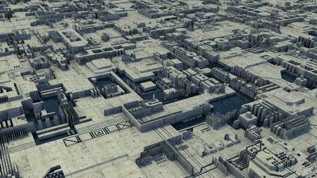 3d rendering. Futuristic city and spaceshipsの写真素材