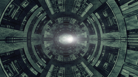 3D rendering. Futuristic spaceship interior corridorの写真素材