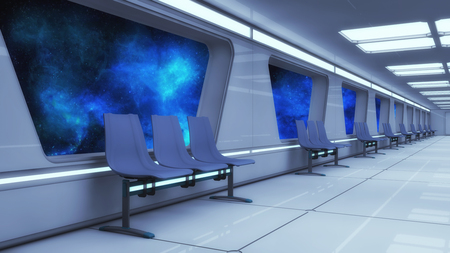 3D rendering. Futuristic spaceship interior corridorの写真素材
