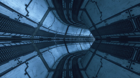 3D rendering. Futuristic spaceship interior corridorの写真素材