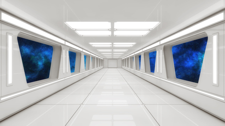 3D rendering. Futuristic spaceship interior corridorの写真素材