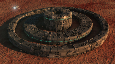 3D rendering. Futuristic city and spaceshipsの写真素材
