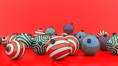 3d render Christmas decoration balls of different colorsの写真素材