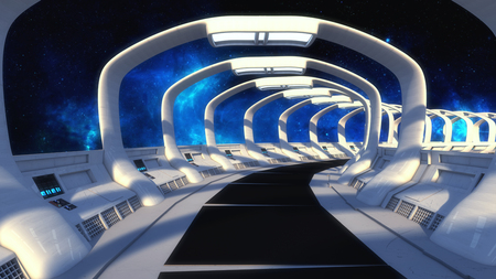 3D rendering. Futuristic spaceship interior corridorの写真素材