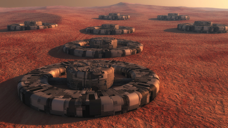 3D rendering. Futuristic city and alien planetの写真素材