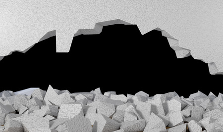 3d render Wall and broken wall with black backgroundの写真素材