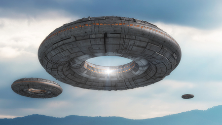 3D rendering. Futuristic alien Spaceshipの写真素材
