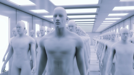 3d rendering. Humanoid head and futuristic roomの写真素材