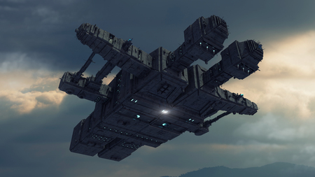 3D rendering. Futuristic alien Spaceshipの写真素材