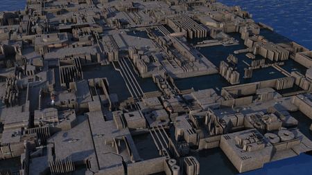 3d rendering. Futuristic city and spaceshipsの写真素材