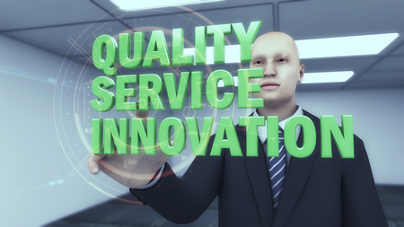 3D render Businessman and quality, service and innovation textの写真素材