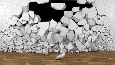 3d render Wall and broken wall with black backgroundの写真素材