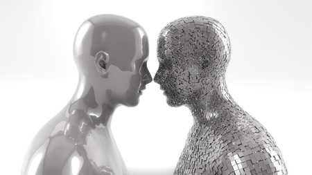 3d render. Face to face humanoid