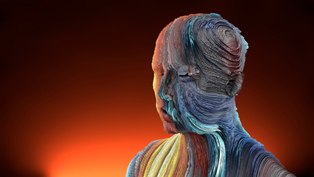 3d rendering. Extrude colorful head portrait