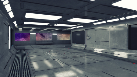 3D render Futuristic interior spaceship corridorの写真素材