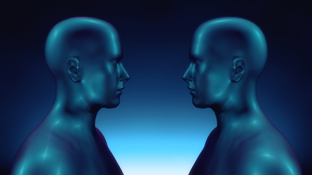 3D Render. Face to face humanoid figureの写真素材