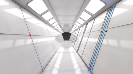 3D Render Futuristic spaceship interior corridorの写真素材