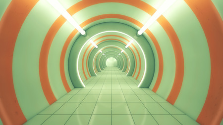 3D Render Futuristic spaceship interior corridorの写真素材