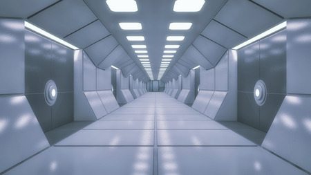 3D Render. Futuristic spaceship interior corridorの写真素材