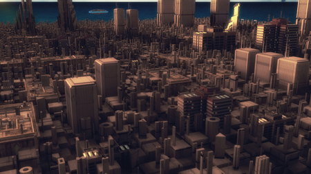 3d Render. Futuristic city and spaceshipsの写真素材