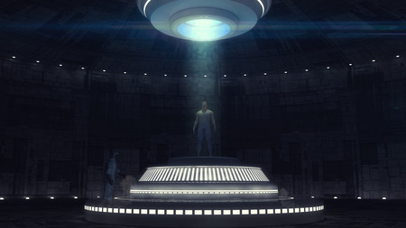 3d rendering. Humanoid and futuristic roomの写真素材