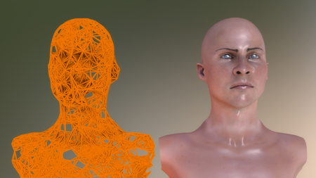 3d rendering. Humanoid head cloneの写真素材
