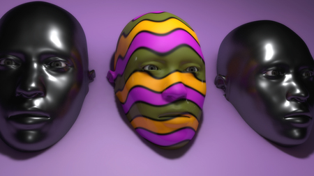 3d render. Three masks and colorsの写真素材