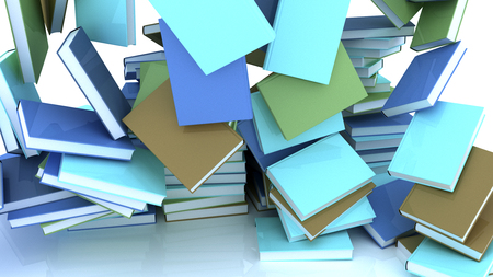 3d render. Many stacked books fallingの写真素材