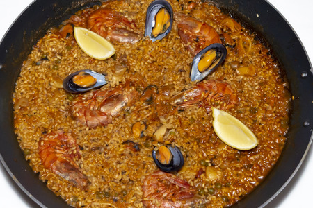 Typical Spanish seafood paellaの写真素材