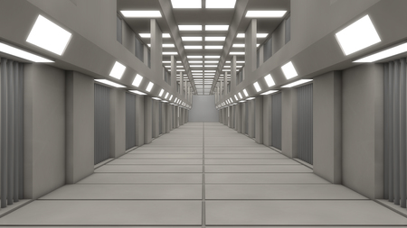 3D render. Futuristic empty interior corridorの写真素材