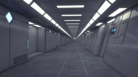 3D render. Futuristic empty interior corridorの写真素材