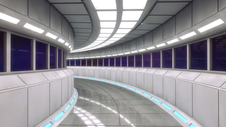 3d render. Futuristic interior corridor architectureの写真素材