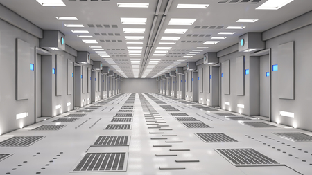 3d render. Futuristic interior corridor architectureの写真素材