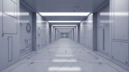 3d render. Futuristic interior corridor architectureの写真素材