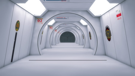 3d render. Futuristic interior corridor architectureの写真素材