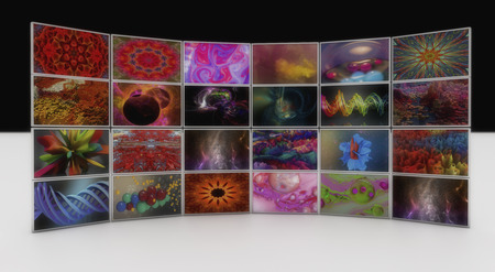 3d render. Videowall and photos