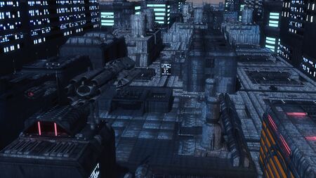 3d rendering. Futuristic city and spaceshipsの写真素材