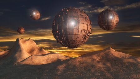 3D rendering. Futuristic alien Spaceshipの写真素材