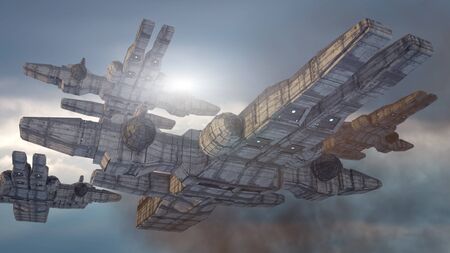 3d rendering. Futuristic unidentified flying objectの写真素材