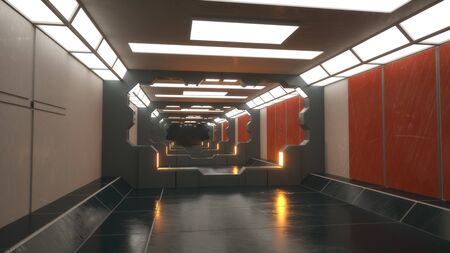 3d render. Futuristic interior concept architectureの写真素材